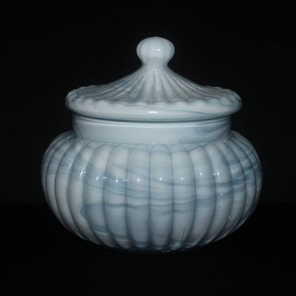 Gorgeous Marbled Glass Dish With Lid